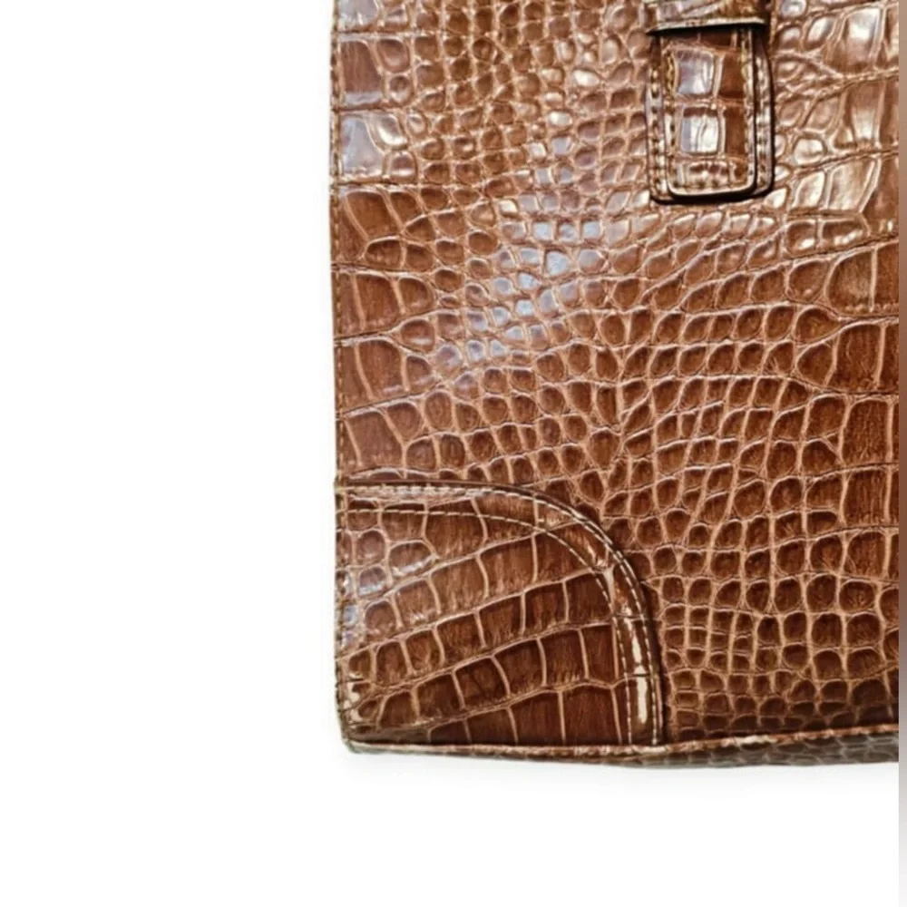 Liz Claiborne Large Brown Croc Embossed Leather Laptop Satchel Purse Tote Bag - Picture 13 of 15